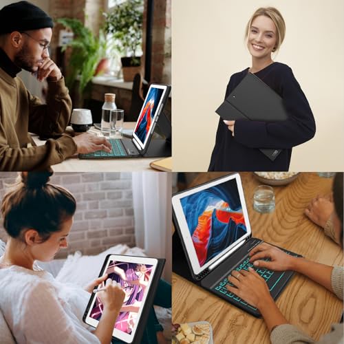 FUWANG Keyboard Case for iPad 9th Generation 10.2 inch 2021 - Detachable 7 Colors Backlit Stand Folio Keyboard Cover for iPad 8th Gen/7th Gen/iPad Pro 10.5"/iPad Air 3rd Gen, with Pencil Holder