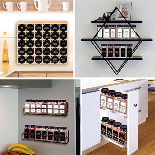 Churboro 25 Spice Jars with 547 Labels- Glass Spice Jars with Black Metal Caps, 4oz Empty Spice Containers with Shaker Lids, Funnel, Chalk Pen, Square Seasoning Bottles for Spice Rack, Drawer, Cabinet