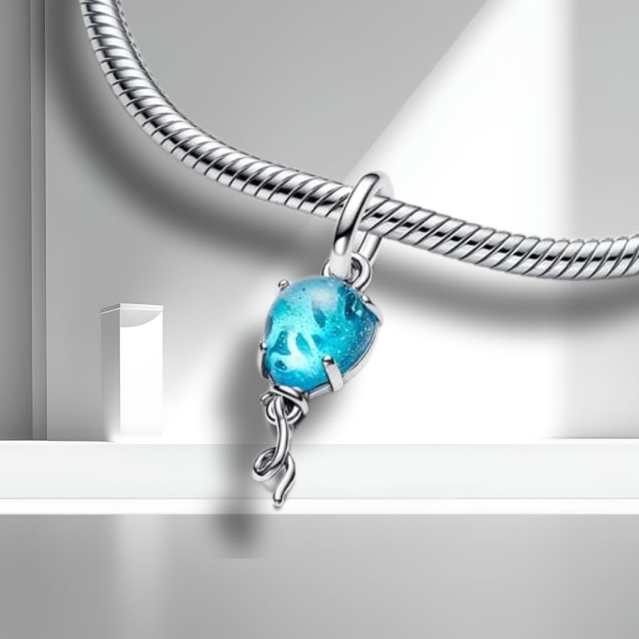 polengju Blue Glass Balloon Dangle Charms for Women Bracelet Necklace 925 Sterling Silver with 5A Cubic Zirconia,Mother's Day Birthday Christmas Jewelry Collection