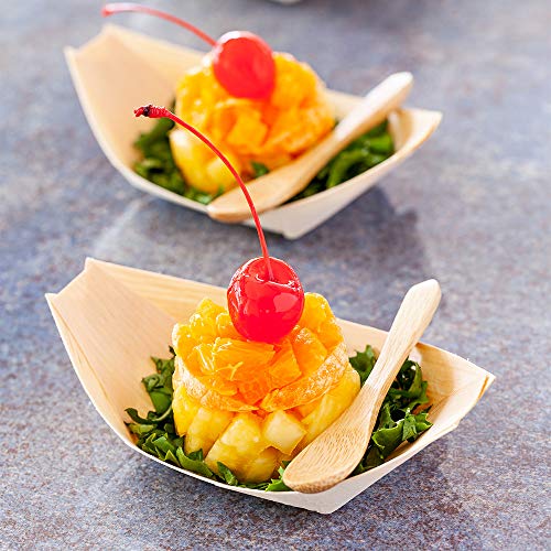Restaurantware 4.5 x 2.5 Inch Food Boat 200 Bamboo Display Boat - Durable Small Bamboo Serving Tray For Catered Events Wedding Banquets Or Celebrations