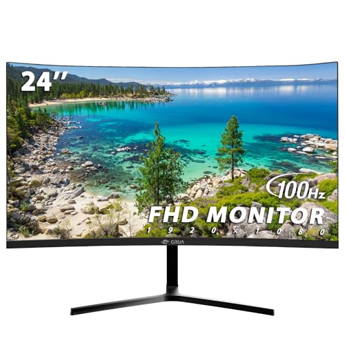 CRUA 24 Inch 144hz/180hz Curved Gaming Monitor, FHD 1080P Frameless Computer Monitors, Support AMD freesync Low Motion Blur, Eye Care, DP, HDMI, Compatible Wall Mountable Installs-Black