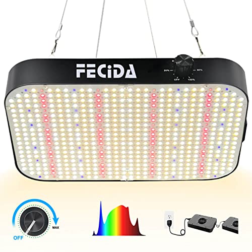 FECiDA LED Grow Light Dimmable 6000 Lumen 65 Watt, 2024 Best Grow Lights for Indoor Plants Full Spectrum, Hanging Seed Starting Seedlings Vegetable Growing Lamps, Daisy Chain Function, Built-in Fan