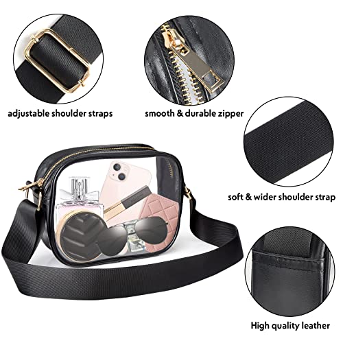MOMSIV Clear Bag Stadium Approved, Leather Clear Crossbody Bag with Adjustable Strap Clear Stadium Bag for Concerts Sports