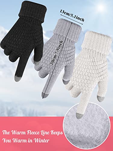 6 Pcs Women Winter Beanie Hat Gloves Set 3 Pcs Warm Knitted Hats and 3 Pairs Touchscreen Gloves Women Lady Cold Winter Gifts(Black, Gray, White)