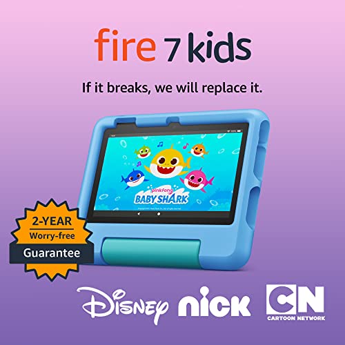 Amazon Fire 7 Kids tablet (newest model) ages 3-7. Top-selling 7" kids tablet on Amazon | ad-free content with parental controls included, 10-hr battery, 32 GB, Blue