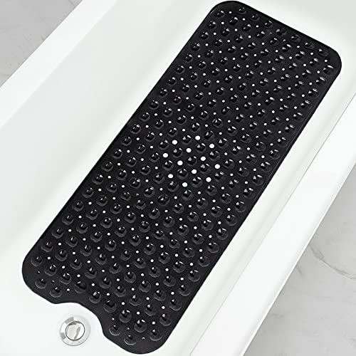 Linoows Bathtub and Shower Mats, Extra Long Non-Slip Bath Mat 39 x 16 Inch, Machine Washable Bath Tub Mat with Suction Cups & Drain Holes for Bathroom, Tan