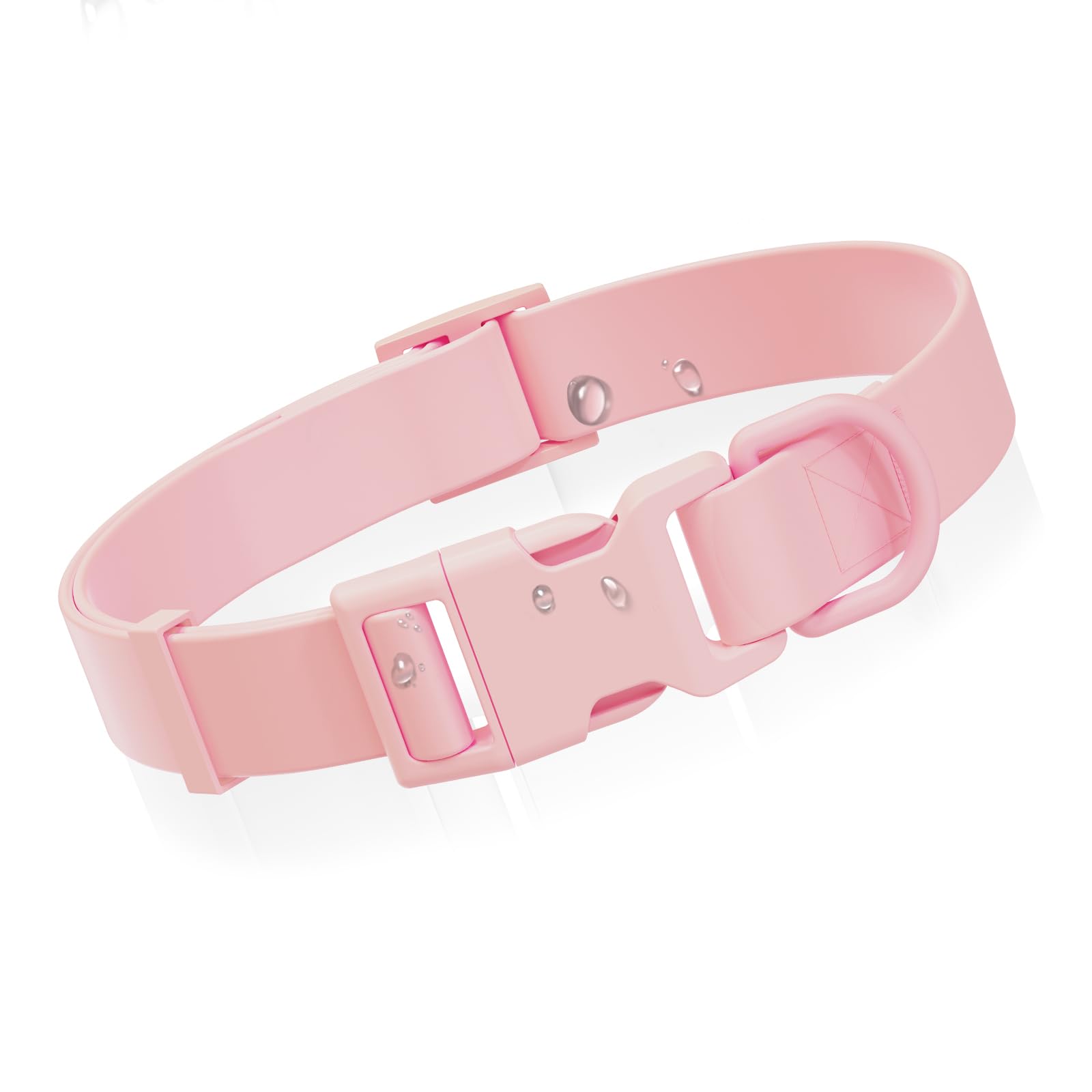 Waterproof Dog Collar, Rubber Adjustable Collars with Quick Release Buckle, Odor-Resistant, Easy to Clean Pet Collars for Small Medium or Large Dogs (Pink, L 15.4-24.8 inch)