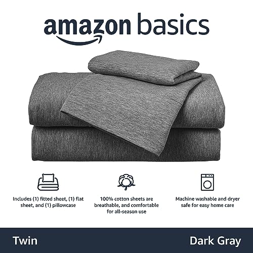 Amazon Basics 4 Piece Bed Sheet Set, 100% Cotton Jersey, Includes Super Soft, Flat and Fitted Sheets, Pillowcase, Full, Blush, Solid
