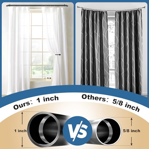 Double Curtain Rods 28 to 44 Inch Black 1 Inch Heavy Duty Dual Curtain Rod Set for Windows Drapery Rod Splicing Rods Adjustable Decorative Curtain Rod for Bedroom, Window, Patio, Sliding Glass Door