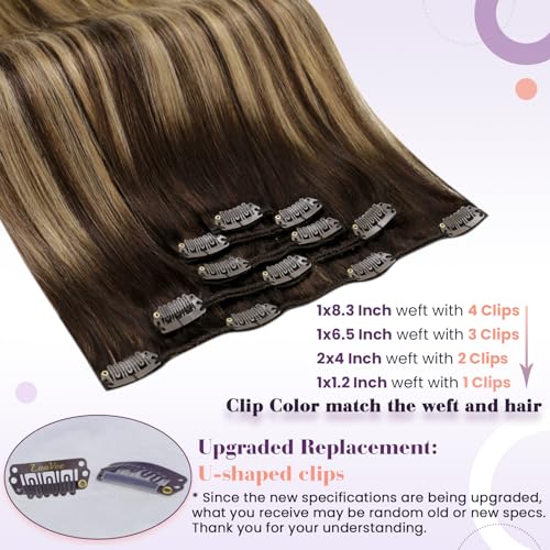 LaaVoo Clip in Hair Extensions Blonde Highlights 12 Inch Ash Blonde Mix Bleach Blonde Real Hair Extensions Clip in Human Hair Silky Straight 5pcs 80G