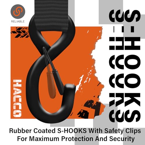 Haccoplanet Ratchet Tie Down Straps, 2340lb Break Strength, 4pc 1inch x 16FT Tie Down Strap Set with Padded Handles & Coated S Hook W/Safety Clip, Cargo Strap Tie Down for Motorcycle, Truck (Black)