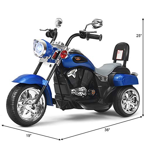 Costzon Kids Motorcycle, 6V Battery Powered Ride on Chopper Motorcycle w/Horn, Headlight, 3-Wheel Stable Ride on Toys, Electric Toddler Motorcycle for Kids, Gift for Boys Girls (Blue)