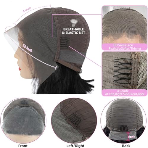 TONGMAY 8 Inch Short Bob Wig Human Hair Straight Bob Lace Front Wigs Human Hair for Women 180% Density Brazilian Virgin Human Hair Bob Wig 13x4 HD Transparent Lace Frontal Bob Wigs Natural Black