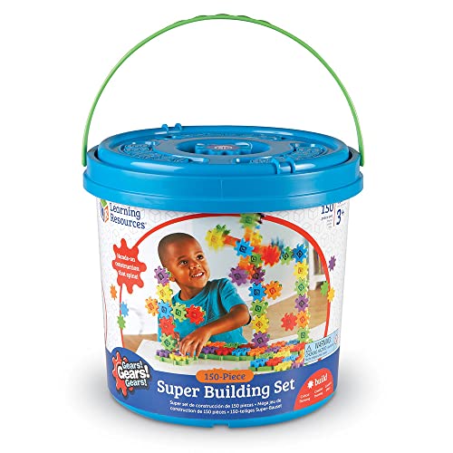 Learning Resources Gears! Gears! Gears! Super Building Toy Set - Building Toys, STEM Activities, Fine Motor Skills, Toddler Engineers Kit, , Construction Bots, Kindergarten Science, Gifts for Kids