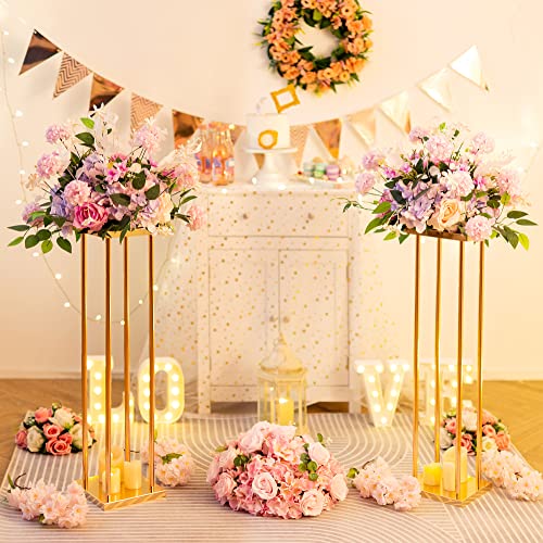 Wedding Centerpieces for Tables Vase Stand - 2 Pcs Gold Column Flower Stand, 31.5in Metal Tall Vases for Centerpieces, Geometric Flower Vase Rack for Wedding Decorations, Birthday, Event, Home Decor