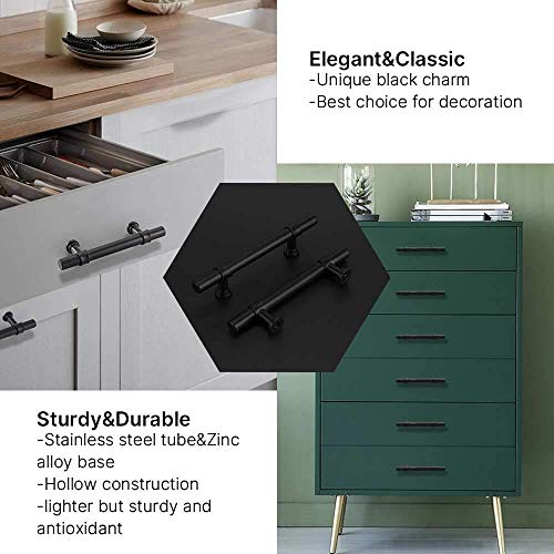 goldenwarm 10 Pack Black Cabinet Pulls 4 inch Drawer Pulls Kitchen Cabinet Handles Modern Cabinet Door Handles T Bar Drawer Pulls Black Dresser Handles