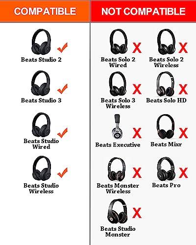F FEYCH Beats Studio Replacement Earpads for Beats Studio 3 &Beats Studio 2 (B0500/ B0501) 2 Pieces Noise Isolation Comfortable Memory Foam Ear Cushions (Black)