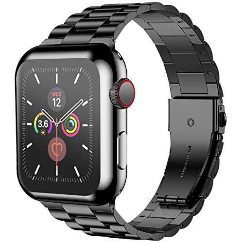 iiteeology Compatible with Apple Watch Band 38mm Series 3 2 1, Upgraded Stainless Steel Band with iWatch Screen Protector Case for Women Black/Black