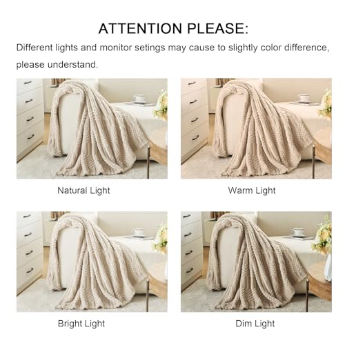 lifein Fall Throw Blanket for Couch-Soft Boho Bed Throw Blanket,Beige Fleece Cozy Blanket for Autumn,Cute Tan Fluffy Lightweight Blankets&Throws for Sofa,Chair,Home Decor,Woman,Man(50x60,Khaki)