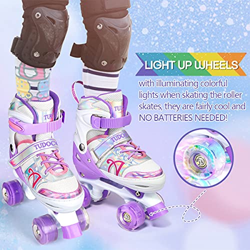 Roller Skates for Kids, Shine Skates 4 Size Adjustable Roller Skates with Light up Wheels for Girls, Teens, Outdoor Rollerskates for Beginners & Advanced | Purple, L - 3Y-6Y (Large, Purple)