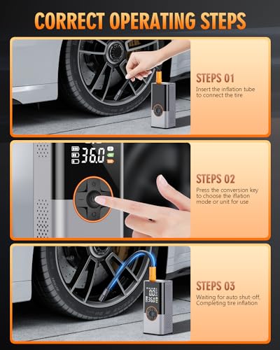 Tire Inflator Portable Air Compressor, 2X Faster Portable Air Pump with 25000mAh Battery, 150PSI Cordless Air Pump for Cars, Bike & Motorcycle Tires, Ball