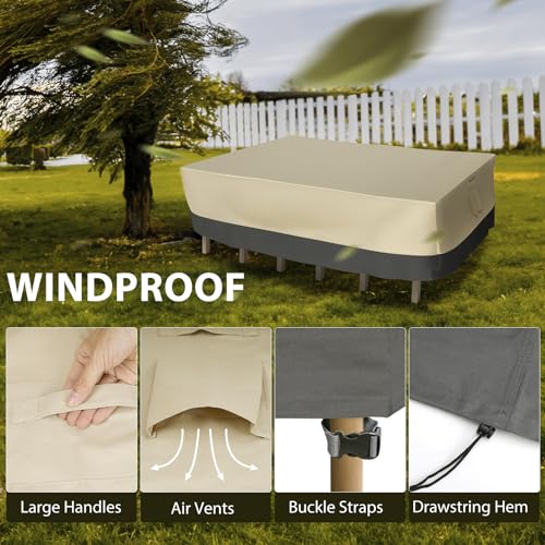 Rectangular Patio Dining Table Cover Waterproof Heavy Duty, 74"x54"x28" Outdoor Patio Furniture Cover/ Waterproof UV Snow Resistant