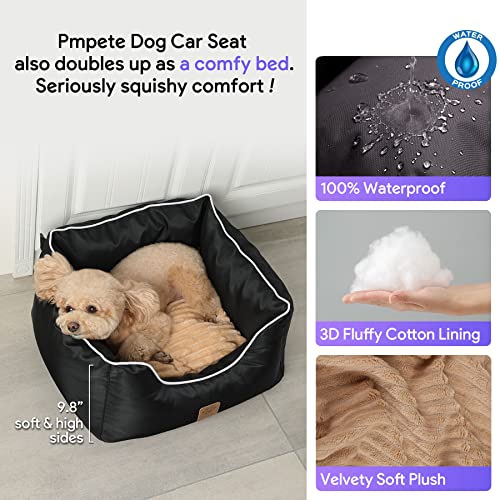 Pmpete Dog Car Seat, Suitable for Front and Back Seats, Waterproof Travel Car Bed for Small &Medium Pets, Premium Pet Booster Seat with Pockets and Dog Seat Belt, Black