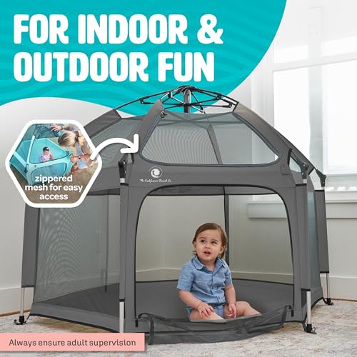 POP 'N GO Baby Playpen - Indoor & Outdoor Playpen for Babies and Toddlers - Baby Beach Tent, Foldable, Portable W/Canopy, Travel Bag, & Mosquito Net - Pop Up Pack and Play Tent (Anchor Grey)