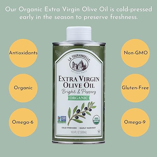 La Tourangelle, Organic Extra Virgin Olive Oil, Cold-Pressed High Antioxidant Picual Olives From Spain, 25.4 Fl Oz