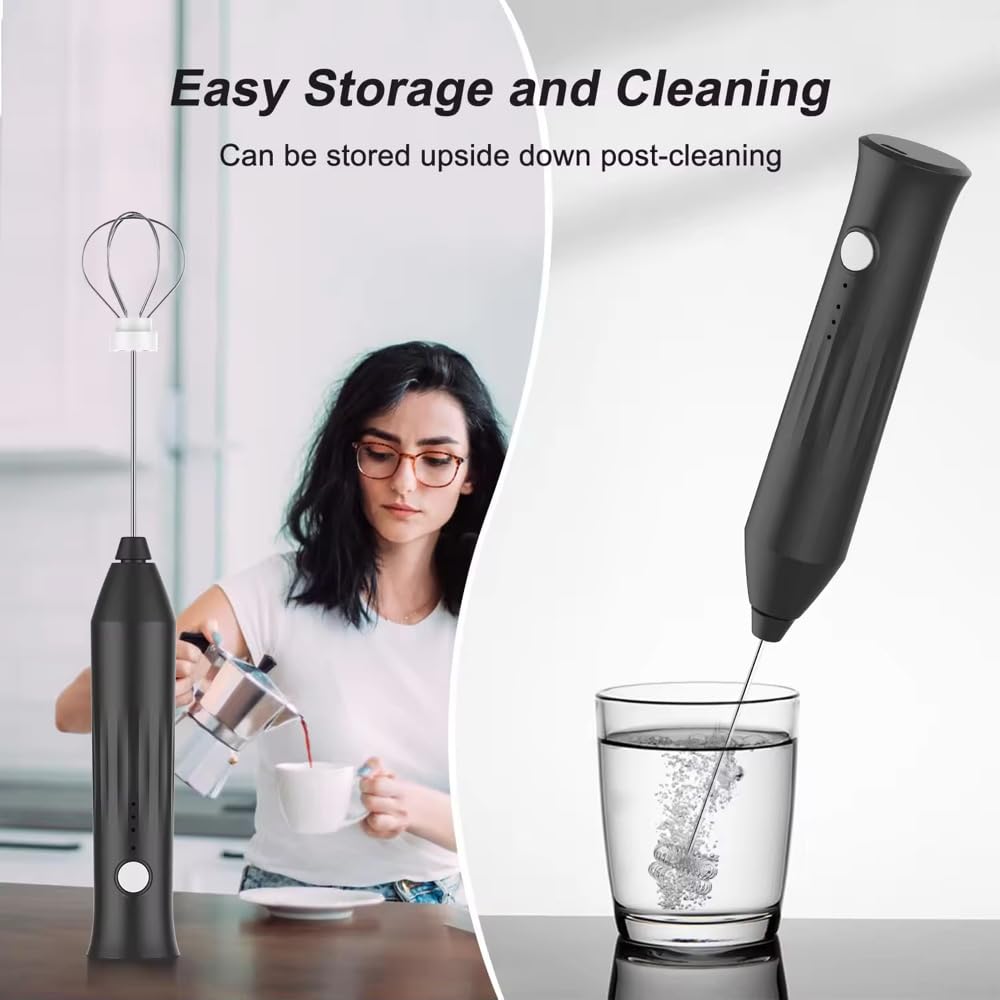 Electric Milk Frother for Coffee and Hot Drinks, Egg Mixer,Drink Mixer, Rechargeable, USB Charging (Black)