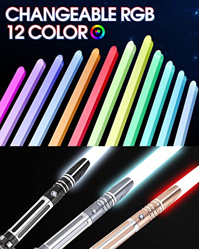 ANASABER Dueling Light Saber, Motion Control Lightsabers for Adults,Smooth Swing Light Saber with 10 Sound Fonts,RGB 12 Colors Changeable, Metal Hilt for Halloween Cosplay Party, Black,S9