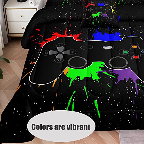 lris Bedding Boys Gamer Comforter Sets Twin Size for Kids Bedding,5 Piece Bed in a Bag Gaming Bedding Set,Boys Game Console Pattern Bed Set with Flat Sheet,Fitted Sheet,Cushion Cover,Pillowcases