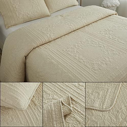 Brandream Twin Size Quilt Set Cotton Beige Matelasse Bedspread Coverlet Set Elegant Quilt Bedding Set 2-Piece