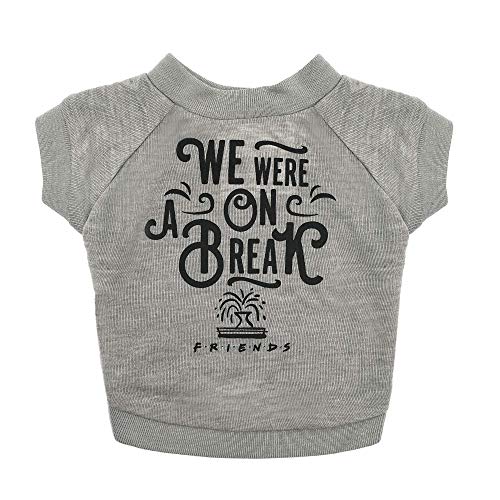 Friends the TV Show We were On A Break Dog T Shirt in Grey | Soft Dog Shirt, Machine Washable Pull-Over Dog Tshirt, Light Weight & Semi-Stretch | Size X-Small for All Small Dogs and Puppies