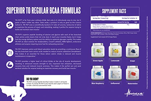 Metabolic Nutrition - TRIPEP - Tri-Peptide Branch Chain Amino Acid, BCAA Powder, Pre Intra Post Workout Supplement, Blue Raspberry, 400 Grams (40 Servings)