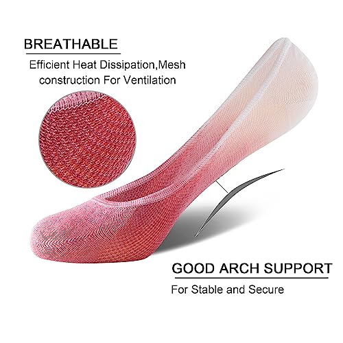 FOOT AMAZING Women's No Show Liner Socks, 10 Pairs Low Cut Non Slip Ankle Socks, Hidden Cushioned Invisible Socks for Flat Boat, Size 9-11 (Multi-color)