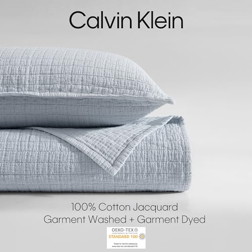 Calvin Klein - Standard Sham Set, Cotton Jacquard Bedding, Garment Washed Home Decor for Soft & Relaxed Feel (Dawn Blue, 2-Piece)