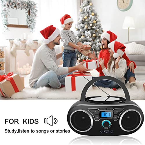 Portable Radio CD Player Boombox with Bluetooth & FM Radio, USB Port, AUX Input, Headphone Jack,Compact CD Player Radio Stereo System,CD-R/CD-RW/MP3 CDs Playback(WTB-771)