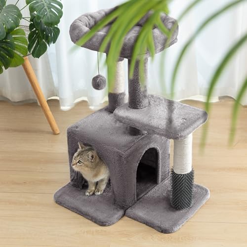 Pesofer Cat Tree, Small Cat Condo with Sisal Scratching Post and Massage Post Light Gray