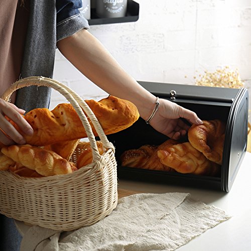Home by Jackie Inc X458 Black Metal Bread Box/Bin/kitchen Storage Containers with Roll Top Lid (Black)