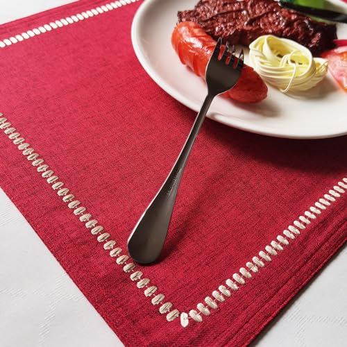 Cloth Placemats Set of 4 for Dining Table, Fabric Placemats with Embroidery, Table Mats for Dining Table 12"x18" (Black, 4 pcs)