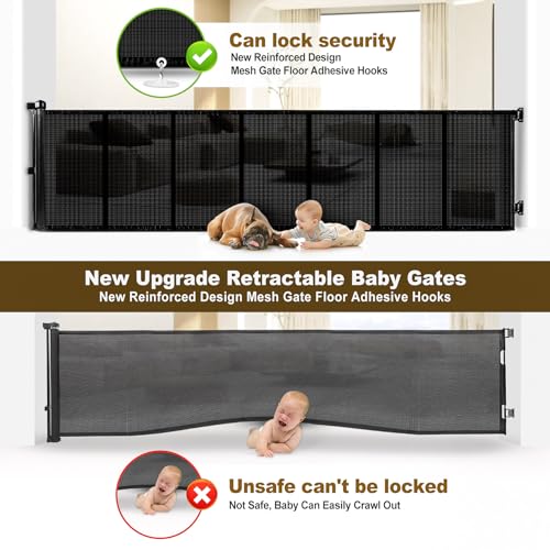 Miumoon Upgrade 200 inch Retractable Baby Gates Extra Wide with Reinforced Strip Design to Prevent Crawling Through, 200" Retractable Dog Gate, 48" Tall, Retractable Gate for Indoor/Outdoor(Gray)
