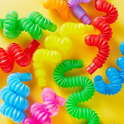 JOYIN 18 Pack Pop Tubes, Sensory Toys(Small) Fidget Tubes Party Favors - 9 Colors, Connectable and Extendable for Stress Relief - Perfect for Party, Classroom Exchange, School Reward