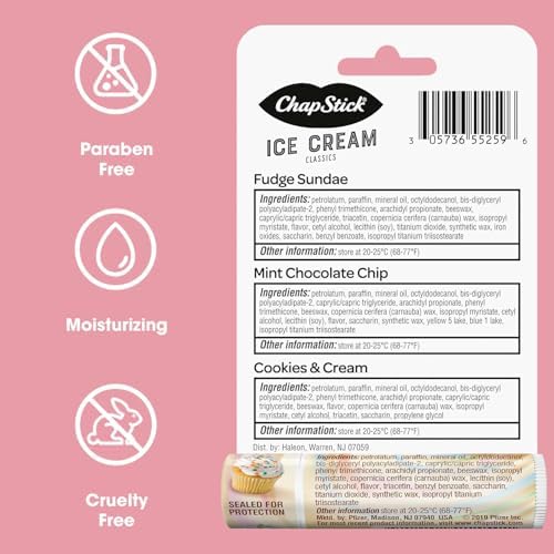 ChapStick Lip Care Bundle – Ice Cream Classics + Cake Batter Lip Balm, 0.15 Oz Ea (5 Piece Set)