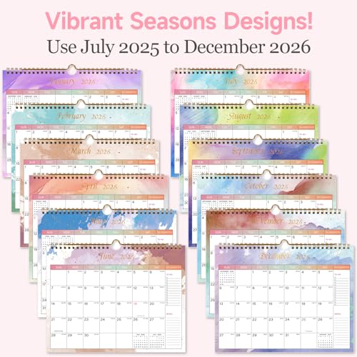 Lbylyhxc Calendar 2025-2026 - Includes July 2025 to December 2026 -18 Monthly Wall Calendar 2026, 11 x 8.5 Inches.Thick Paper with Julian Dates and Block for New Year and Christmas Presents (Wall Calendar 2025-2026 Colorful)