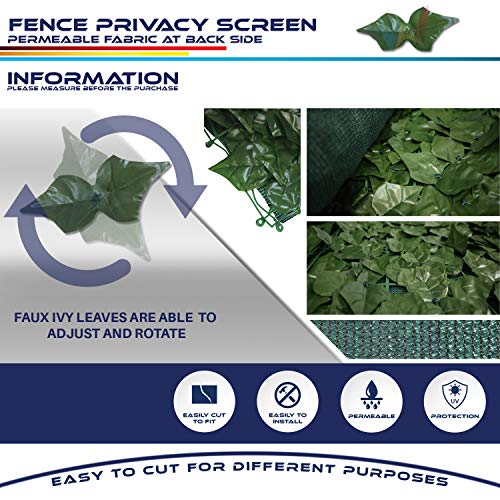 Windscreen4less 1PC 4' x 8' Artificial Faux Ivy Leaf Decorative Fence Screen Faux Leaves Fence Cover Wall Decoration for Outdoor Garden Patio Porch Deck Balcony Yard