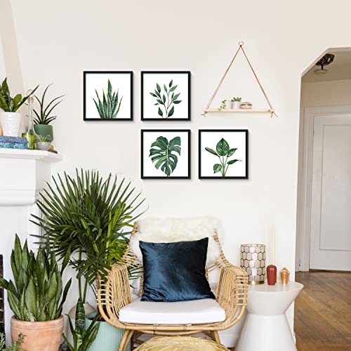 ArtbyHannah Bathroom Wall Art Set of 4 Botanical Wall Decor Green Plant Picture Frame Prints for Home Bedroom Restroom Decoration (Black, 10x10)