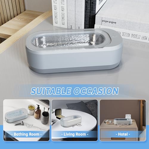 Ultrasonic Jewelry Cleaner, Professional Sonic Eyeglasses Cleaning Machine for Watches, Diamond Rings, Earring, Denture, Retainer, Invisalign, ATCKIT 46KHz 350ml Multipurpose Cleaner, Grey