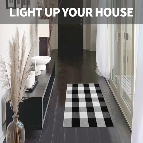 IOHOUZE Buffalo Plaid Checkered Rug -24" x36“ Front Door Mats, Washable Rug for Front Porch Decor, Spring Summer Welcome Mats Outdoor, Black White Rug for Farmhouse/Entryway/Home Entrance
