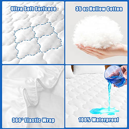 Waterproof Mattress Protector Twin Size, 6''-21'' Deep Pocket Fitted Quilted Mattress Pad Cover, Breathable, Hollow Cotton Alternative Filling Mattress Pad Cover, Twin Size